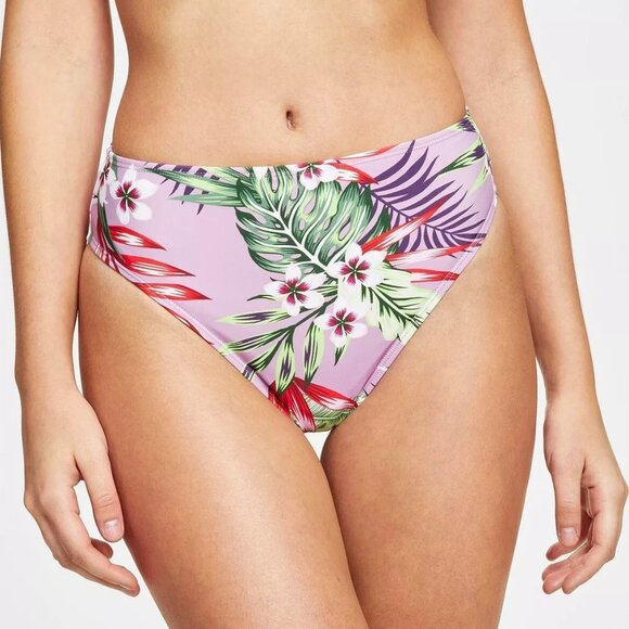 Sold! Salt + Cove Floral Print High Waist Bikini Bottom Purple M - Picture 1 of 8